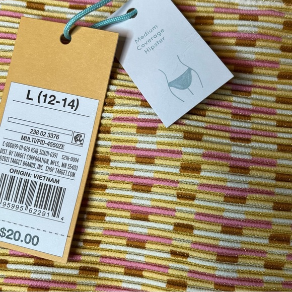 Kona Sol Lurex Shine Hipster Ribbed Texture Bikini Bottom Size L (12 - 14) New! - Picture 6 of 7